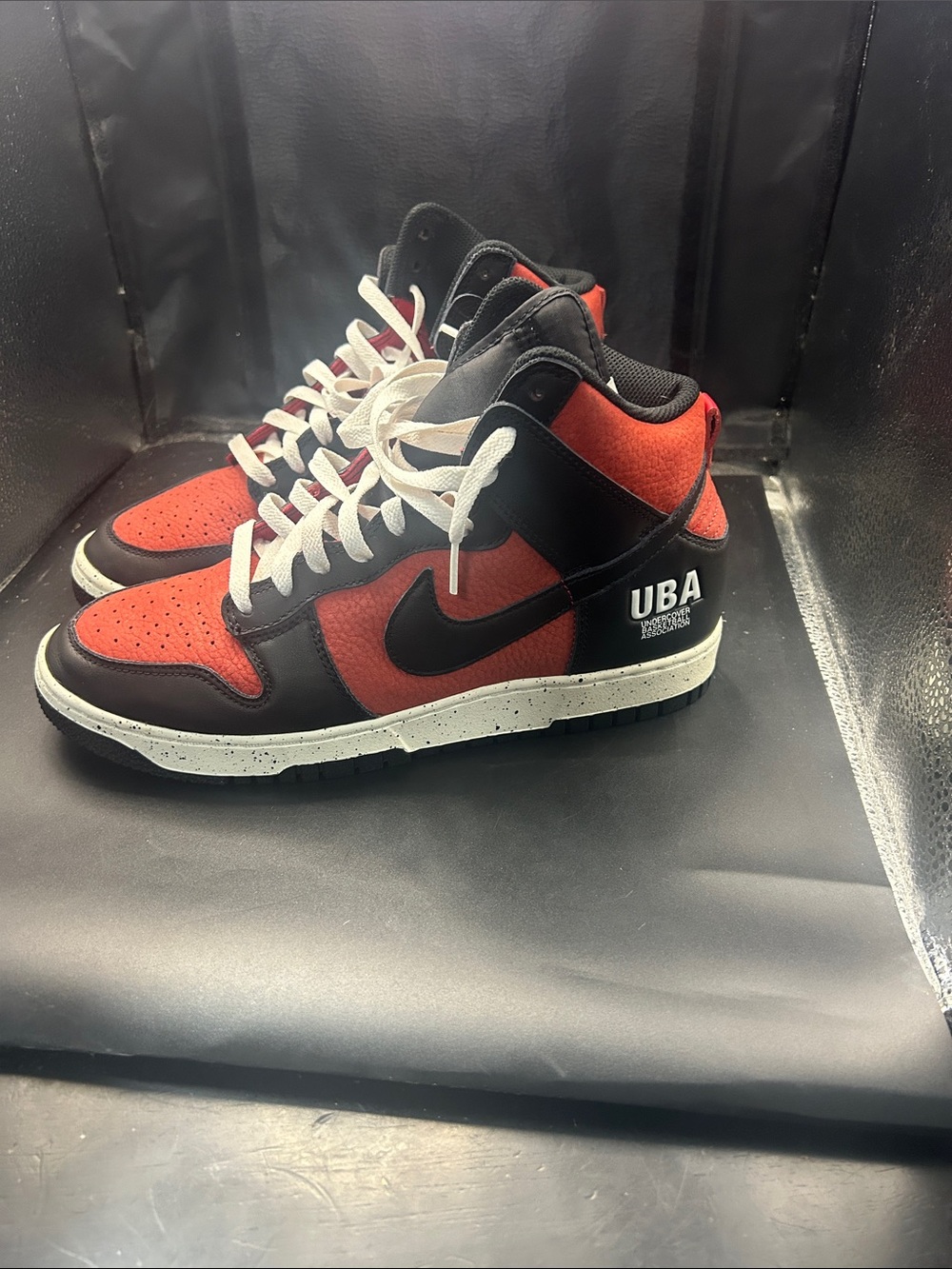 Nike Men’s High-Top Sneakers in Red, Black and White